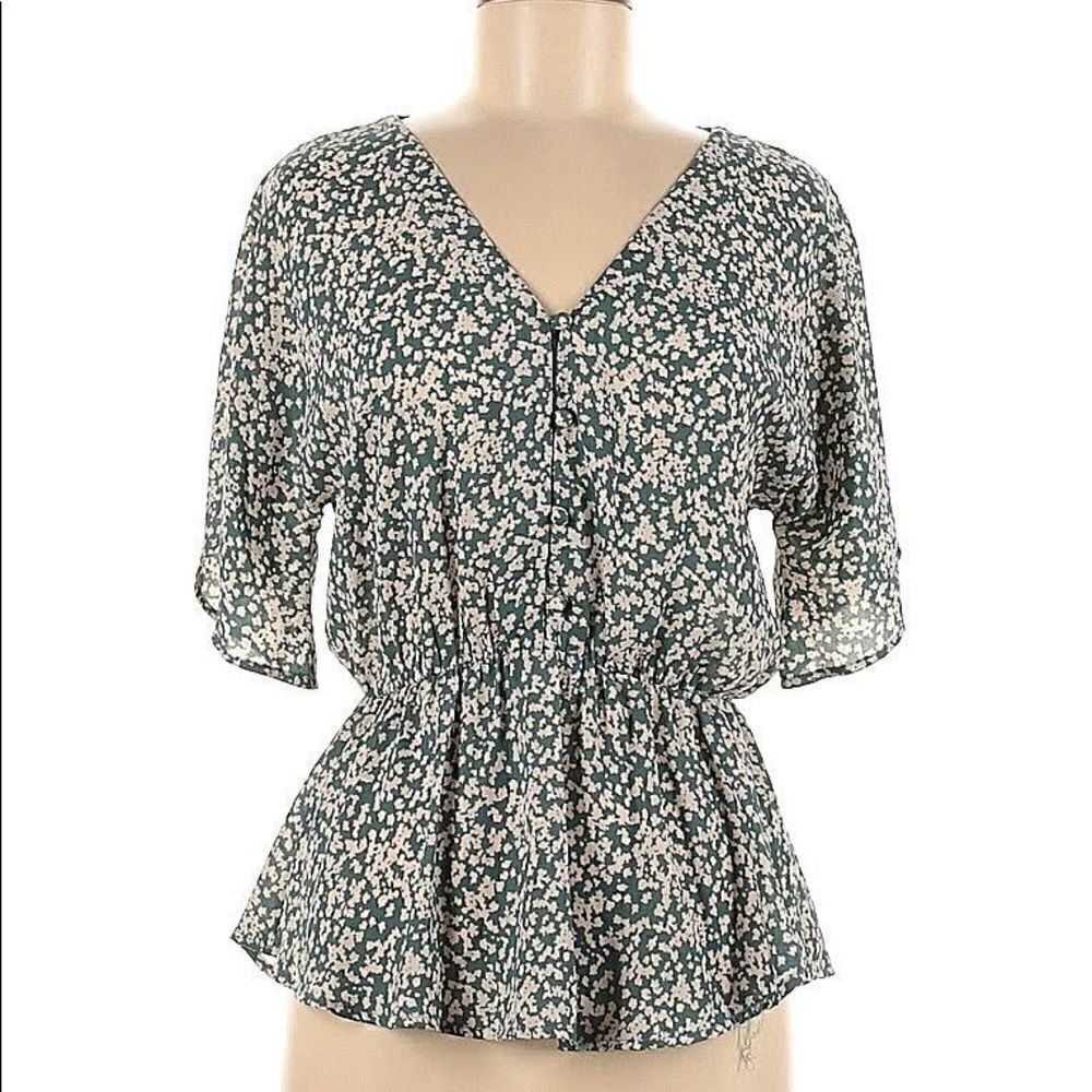 Sienna Sky Green Beige Button Down Blouse S